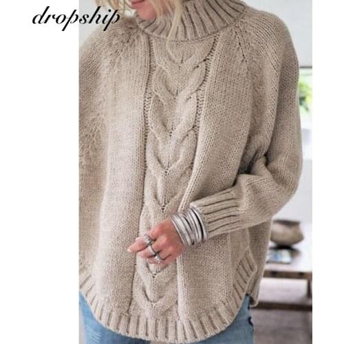 Long Pullover Sweaters Knitted Turtleneck Long Sleeve Woolen Sweaters For Women Solid Color Warm