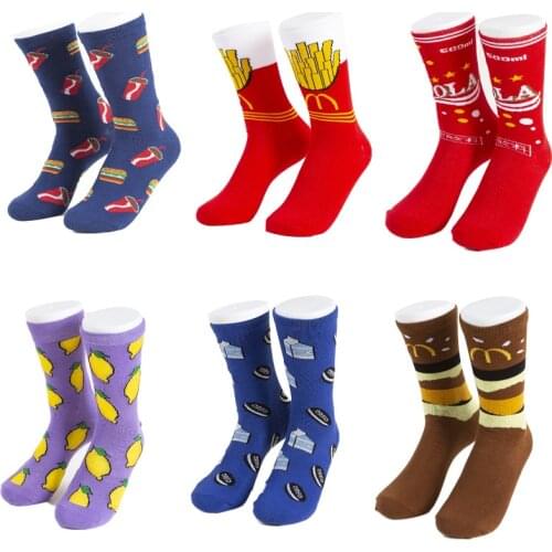 Fruit Socks Harajuku Funny Socks Cute Print Pattern Lemon Egg Cookie Donuts Food Happy Color Funny Socks for Women Men