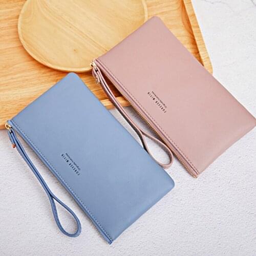 1PC Women Long Wallet PU Leather Mobile Phone Pocket Bag Fashion Zipper Girls Handbag Portable Wristband Ladies Purse Clutch
