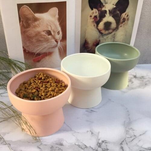New Sweet Ceramic Pet Bowl Candy Colors Cat Bowl High Foot Pet Water Food Bowls for Cat Dog Pet Feeding Dog Supplies
