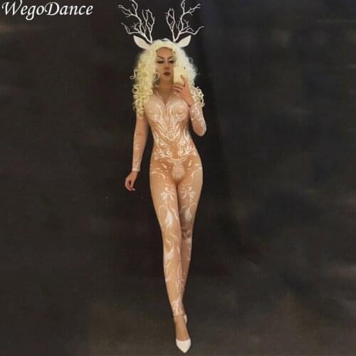 New sexy fashion rhinestone christmas nightclub bar performance costume for women jumpsuit freeshipping