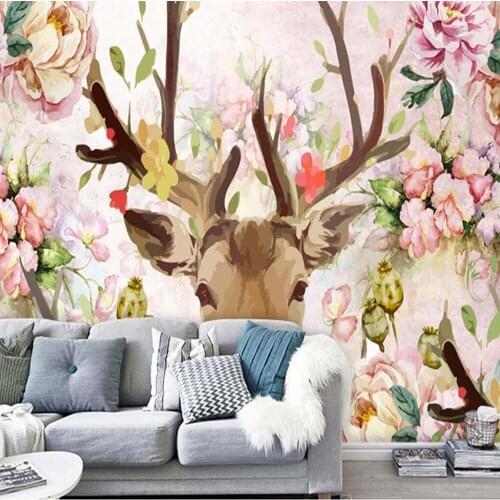 Wallpapers flower elk animal photo wall mural for living room sofa background wall decor wall paper painting oil painting wapiti