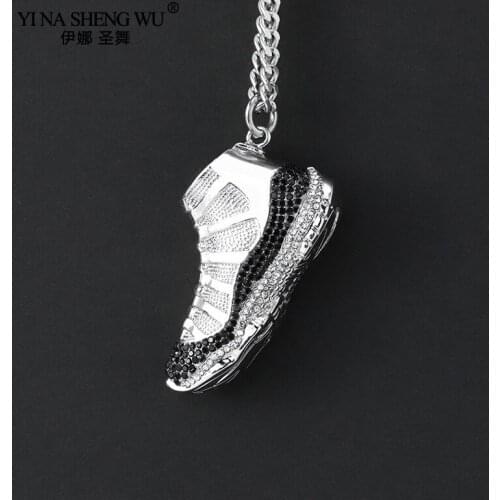 Hip Hop Rock Necklace Shoes Iced Out Pendant Fashion New Style Shoes Necklace With Black And White Color Stones Jewelry Gifts