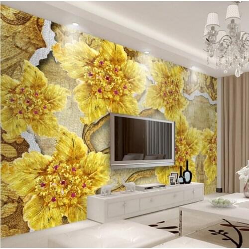 Papel de pared 3d Golden high grade diamond flower jewelry TV background wallpapers papel de parede home decor wallpaper