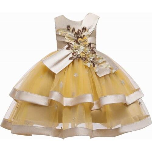 Embroidered Girl Party Dress Sequins Star Fluffy Tulle Flower Girl Dress for Wedding Baby Clothes 2-10Y E5705