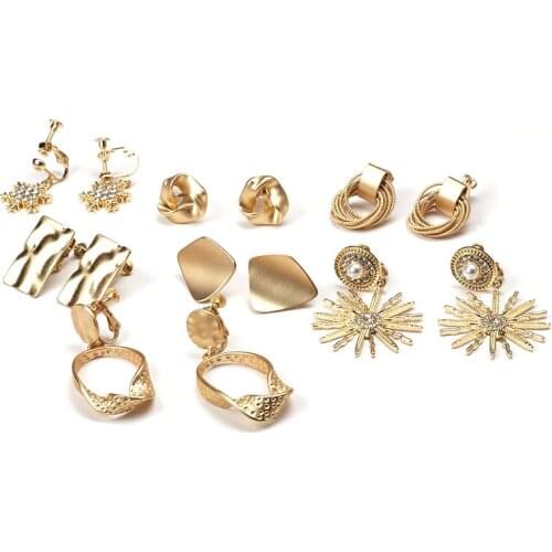 Popular Clip On Earrings Gold Color Non Piercing Drop Stud Clip Earings Without Pierce Hoop Metal Gemotric For Men Women Jewelry