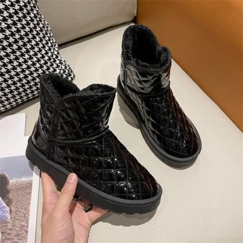 Casual Snow Boots Womens Boots Winter Warm Velvet Bright Leather Womens Short Boots Round Head Waterproof Cotton Shoes Women