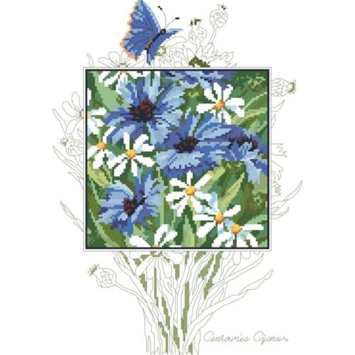 RDaisy flowers cross stitch package 18ct 14ct 11ct cloth cotton silk thread embroidery DIY handmade needlework