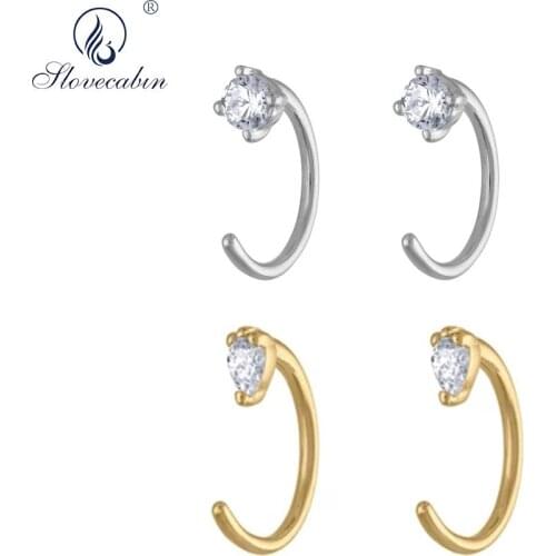 Slovecabin 925 Sterling Silver Round Zircon Ear Cuff For Women Accessories Luxury U Gold Crystal Hoop Huggies Earring Jewelry