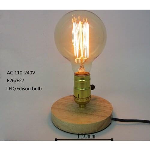 Loft Industrial vintage nature wood base table lamp simpe modern reading desk lamp for study bedroom living room workroom