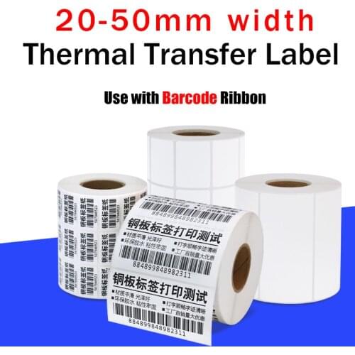 Thermal Transfer barcode Label for Zebra Compatible label marker, core 40mm, Width 20~50 mm, Ribbon Required label Sticker
