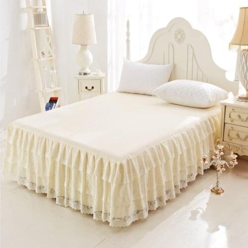Three-layers Princess Lace Bed Skirt Solid Bed Skirt Soft Warm Ruffle Bed Cover Bedspread Mattress Full Twin Queen King Size
