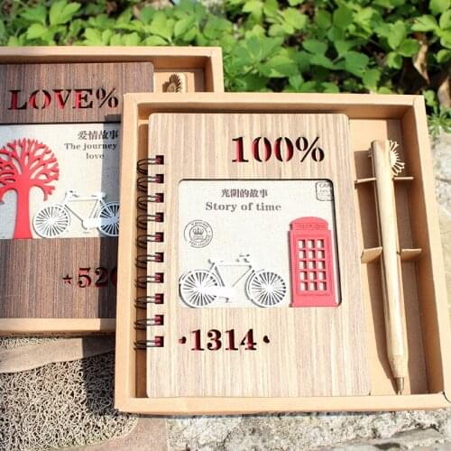 Vintage Retro diary Spiral Daily Notepad Students learn office stationery Wooden gift box packaging 40Sheets