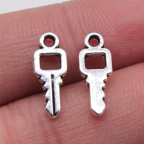 WYSIWYG 20pcs 6x16mm Jewelry Making DIY Handmade Craft Charms Antique Silver Color Key Pendant