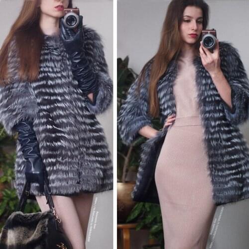 FURSARCAR Natural Real Silver Fox Fur Coats For Women Genuine Fur Female Jacket Winter Outwear Customizable Stripes Long Fox fur