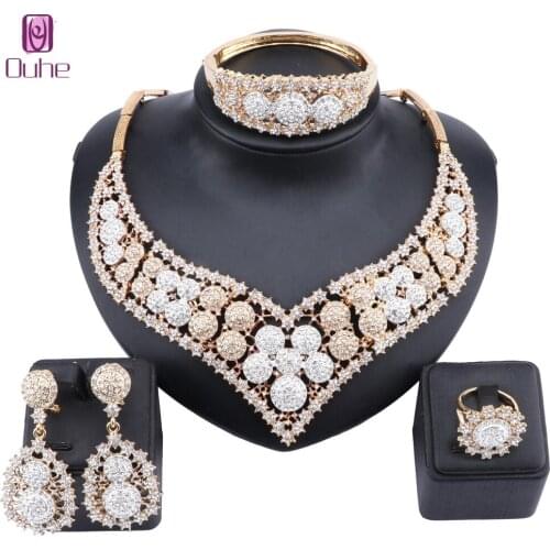 Women Party Bridal Fine Crystal Necklace Earring Jewelry Sets For Wedding Party Dinner Dress Accessories Jewelry Sets