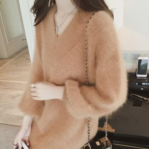 Sweater Female Winter Knitwear Imitation Mink Mohair Oversized Sweater Women Autumn Knitted Jumpers Warm Sweaters Ladies