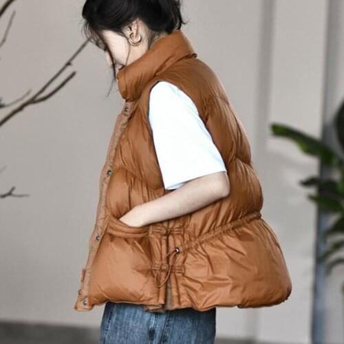 SEDUTMO Winter Vintage Duck Down Coat Women Vest Short Thin Waistcoat Spring Pocket Puffer Jacket Slim Parkas ED1505