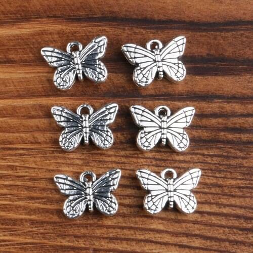 Tibetan Silver Color, 10PCS Zinc Alloy Butterfly-shaped Metal Pendant,Charms for Jewelry Making,10*15mm Handmade DIY Accessories