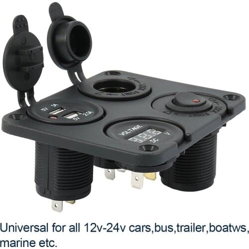 12V Multifunctional 4 in 1 Car Cigarette Lighter Socket Dual USB Port Charger Voltmeter Panel