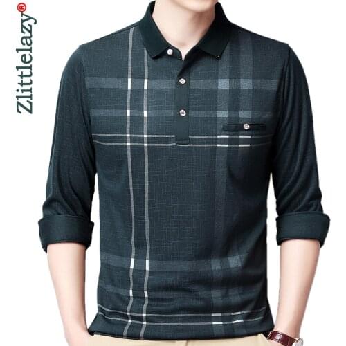 2021 Pocket Long Sleeve Polo Tee Shirt Men Casual Plaid Mens Clothing Polos Shirts Mens Fashion Slim Fit Poloshirt Tops 43433