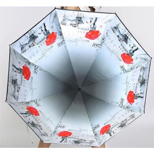 4pcs/lot 5 times black coating anti-UV windproof anti-thunder fiberglass parasol folding compact 3D digital printed umbrella