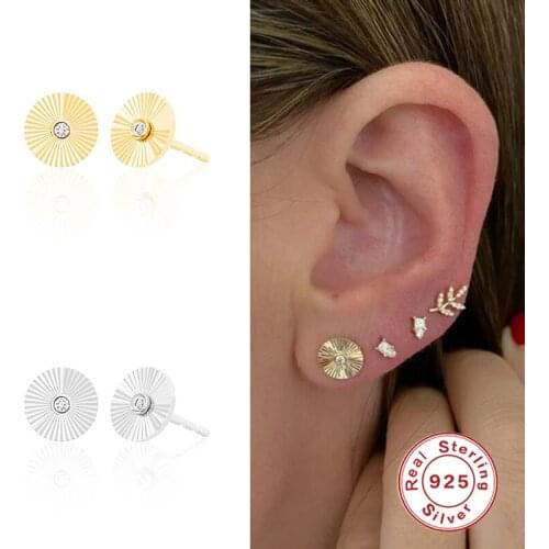 Aide 925 Sterling Silver Gold Crystal Daisy Flower Shape Stud Earrings For Women Girls Cute Small Umbrella Ear Stud Fine Jewelry