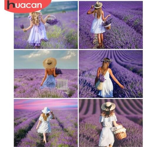HUACAN 5D Diamond Painting Portrait Woman Mosaic Embroidery Lavender Cross Stitch Wall Art Gift For Women