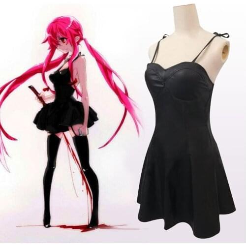 Anime The Future Diary Gasai Yuno Black PU Leather Fancy Dress Cosplay Costume Mirai Nikki Braces Skirt Performance Costumes