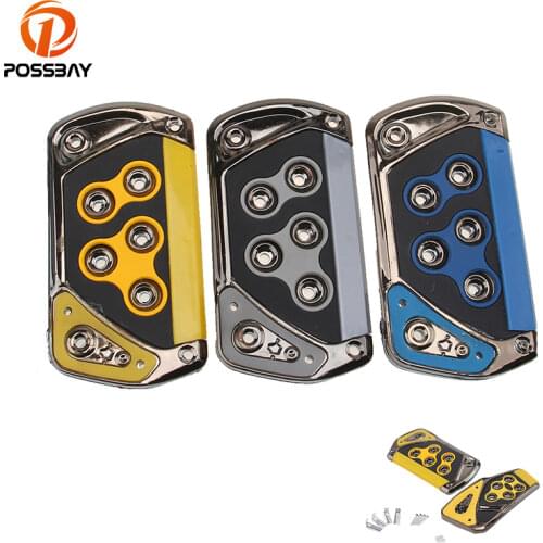 POSSBAY Car Accessories Car Brake Pedals Yellow Gray Blue Accelerator MT Footrest Pedals Pad Universal