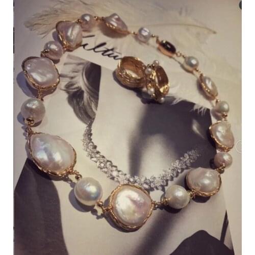 >>>>noble jewelry natural White baroque Japan kasumi pearl necklace 9K Gold