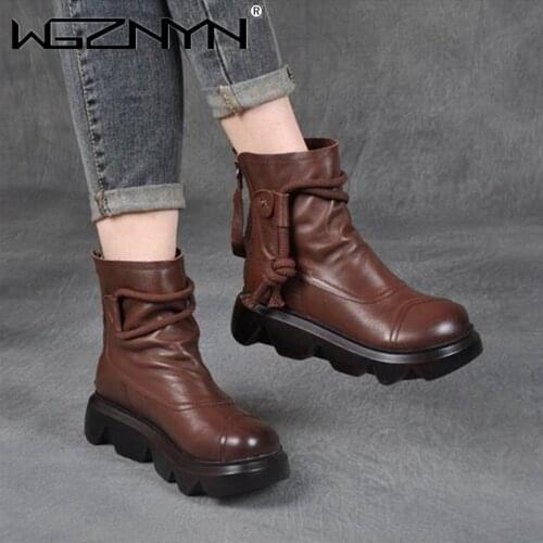 NEW Winter Boots for Women Genuine PU Leather Ankle Boots Autumn Female Plush Shoes Thick with Short Boots Cool Motorcycle Boot