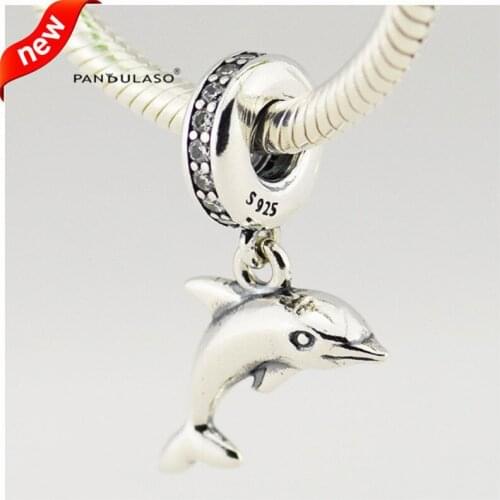 Woman DIY Beads Dolphin Charms Fits Snake Chain Bracelets Sterling Silver Jewelry Beads For Jewelry Making