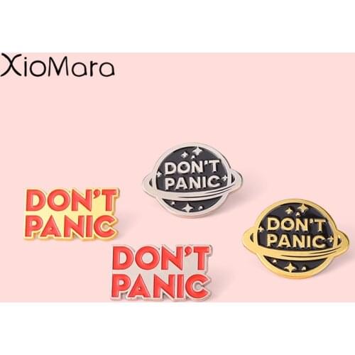 Custom Space Globe Enamel Pin Don'T Panic Planet Brooches For Women Bag Clothes Lapel Badge Metal Cartoon Jewelry Gift Wholesale