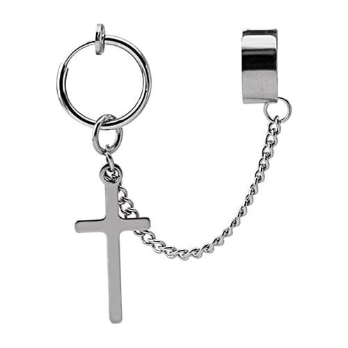 Punk Hip Hop Fake Cartilage Ear Cuff Holeless Non Piercing Ear Clips Earrings for Men Stainless Steel Drop Earrings Jewelry