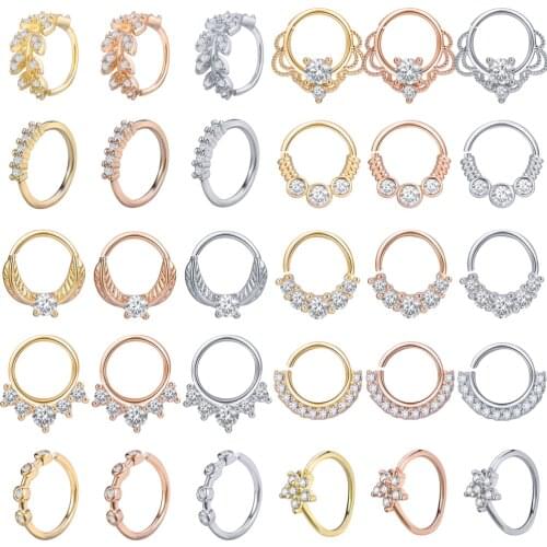 AOEDEJ 1PC Real Pierced Septo Nose Rings Zirconia Cartilage Tragus Piercing Ear Septum Helix Clicker Rings Piercing Jewelry