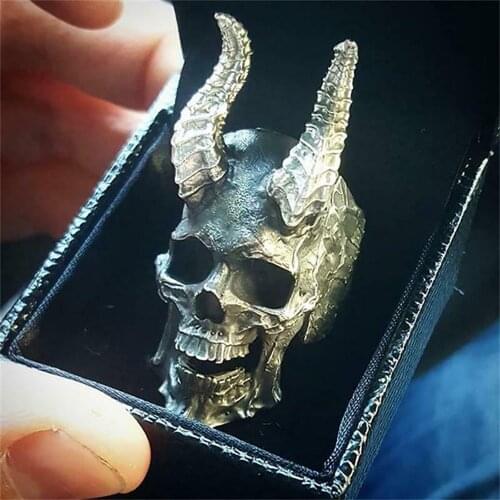Gothic Exaggeration Demon Satan Antenna Shape Ring Jewelry for Women Men Biker Rock Metal Skull Ring Party Club Accessories