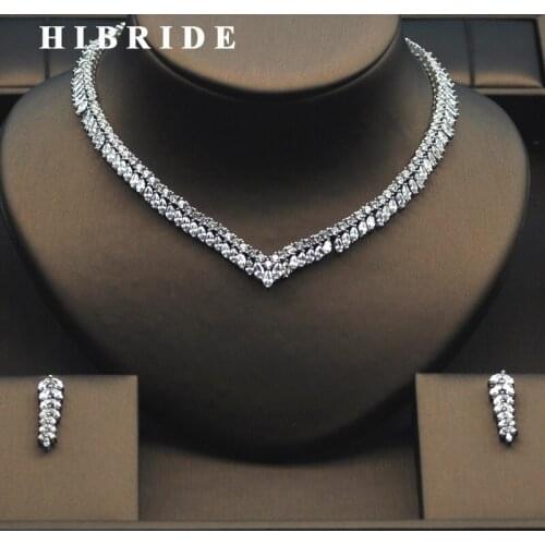 HIBRIDE Beautiful Leaf Shape Elegant Women Bridal Jewelry Set Top Quality Female Engagement Necklace Earring Set N-276