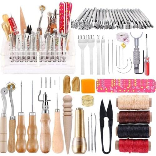 LMDZ Leather Working Tools and Supplies with Tool Holder, Leather Stamping Tools, Instructions, Prong Punch, Leather Sewing