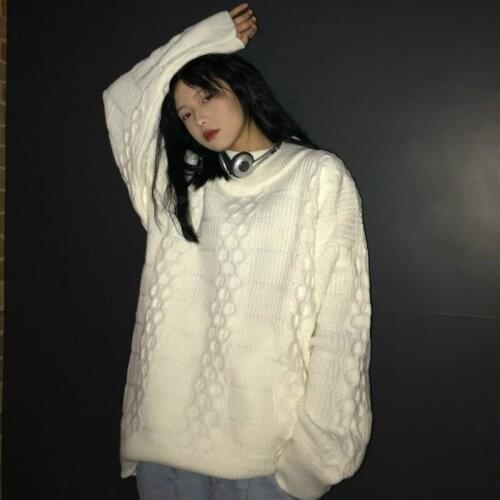 Sweet Girl Autumn/Winter Japanese Cute Kawaii Girl Sweater Preppy All-Match Loose Puff Sleeves Korean Woman Vintage Pullovers