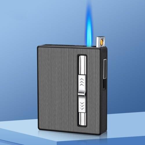 Men Portable Metal Cigarette Case with Lighter Cigarettes Holder Box Alloy Automatic Windproof USB Charging Gas Lighter