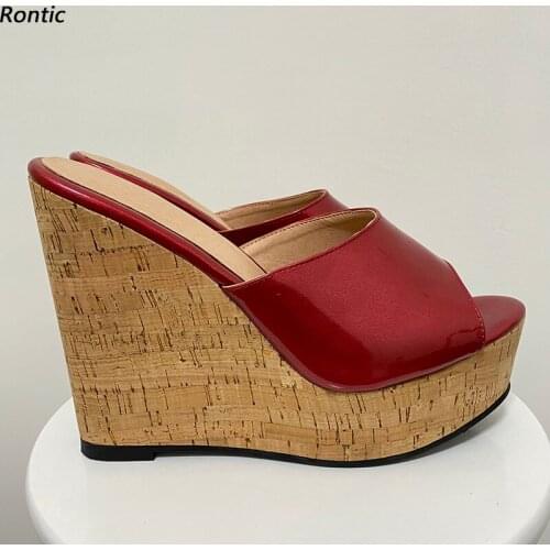 Rontic New Fashion Women Mules Sandals Outdoor Slippers Unisex Wedges Heels Open Toe Gorgeous Red Party Dress Shoes US Size 5-20
