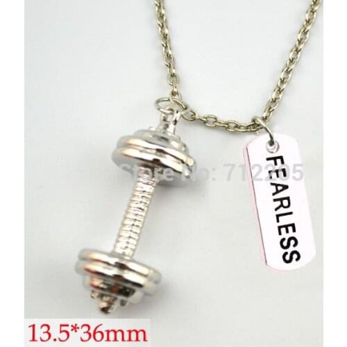 New New product Fitness Weightlifting jewelry 30pcs a lot Dumbbell barbell and FEARLESS sport necklace(A1309)