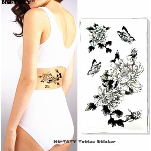 Nu-TATY black chrysanthemum Temporary Tattoo Body Art Arm Flash Tattoo Stickers 17*10cm Waterproof Fake Henna Painless Tattoo
