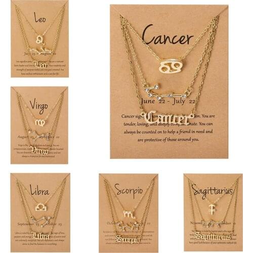 3Pcs/Set Cardboard Star Zodiac Sign Pendant 12 Constellation Charm Gold Necklace Aries Cancer Leo Scorpio Necklace Jewelry Gifts