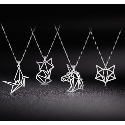 Skyrim Unicorn Fox Crane Pendant Necklace Women Girls Stainless Steel Animal Choker Chain Necklaces Statement Jewelry Gift