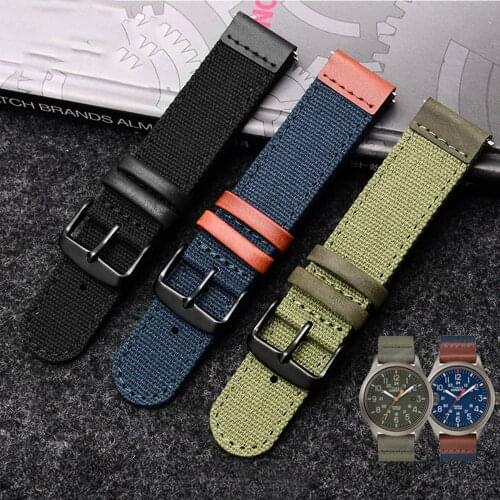 20mm Nylon Genuine Leather Watch Strap Men Outdoor Sport Canvas Quick Release Wrist Band Bracelet for TIMEX T49963 TW4B14100
