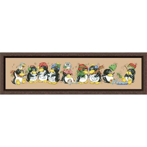 Christmas penguin row cross stitch kit aida fabric 18ct 14ct 11ct flaxen linen cotton thread embroidery kits DIY craft set