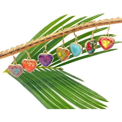 Natural Semi-precious Stone Earrings Heart-shaped Turquoise Copper Hook Earrings Fashion Woman Jewelry Accessories Wholesale