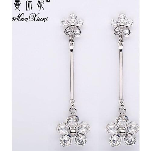 2018 Hot Sale Silver Plated Shinning Clear Cubic Zirconia Crystal Drop Earrings For Women Gift Luxury Jewelry